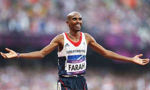 Mo Farah following one of his victories at the London 2012 Olympic Games.